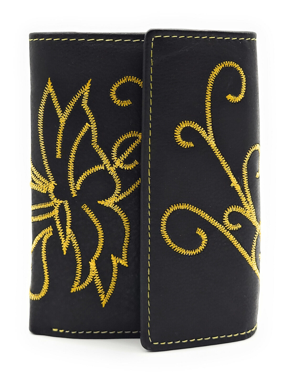 Jockey Club echt Leder Damen Geldbörse mit Stickerei Schmetterling + RFID Schutz schwarz gelb