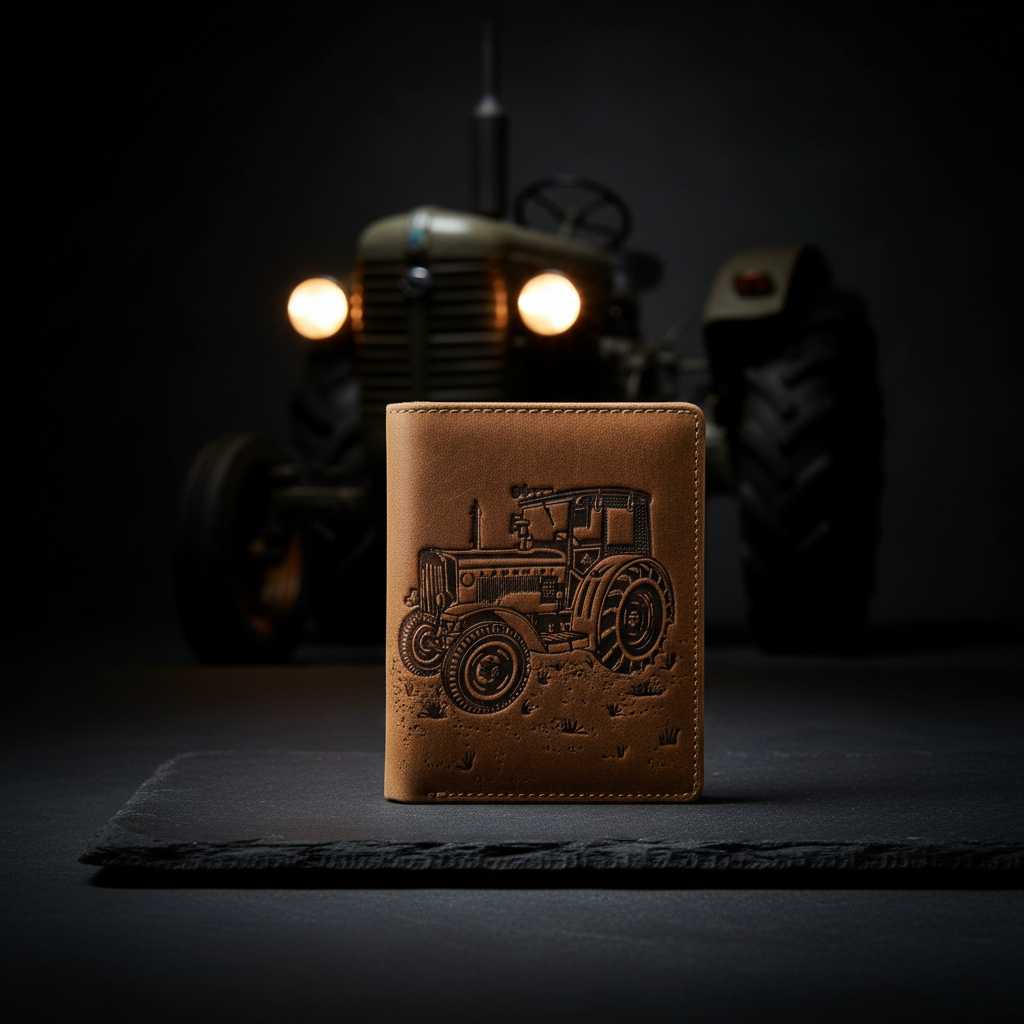 Jockey Club echt Leder Geldbörse Portemonnaie Traktor Trecker Landwirt mit RFID NFC Schutz cognac braun