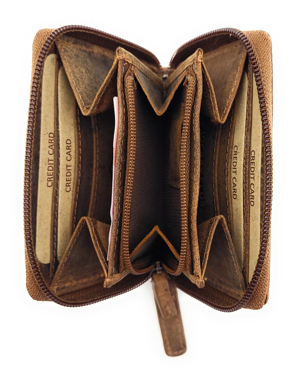 Jockey Club kleine echt Leder Reißverschluss-Geldbörse Portemonnaie mit RFID Schutz braun