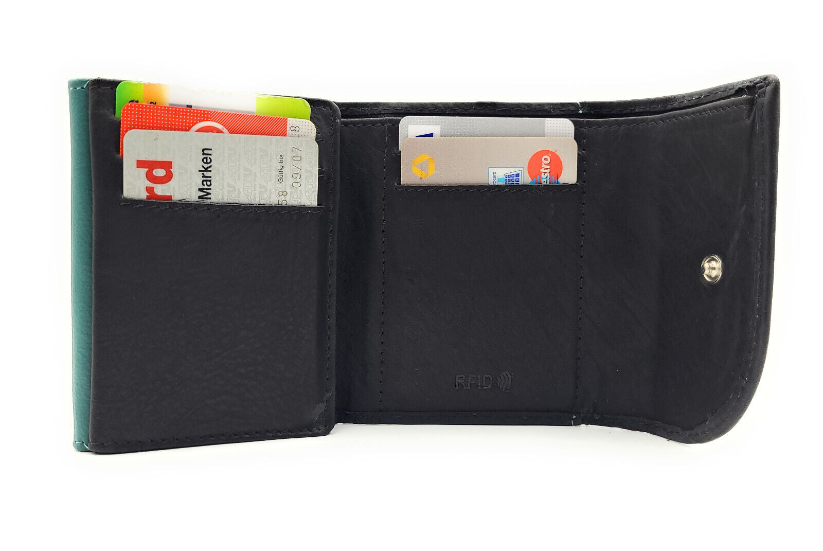 Jockey Club kleine echt Leder Geldbörse Portemonnaie Wickelbörse schwarz rot