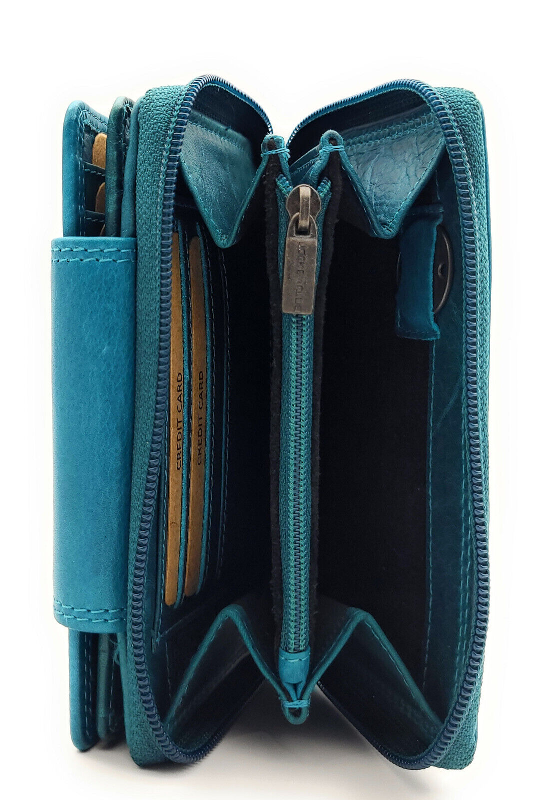 Jockey Club echt Leder Geldbörse Portemonnaie Geldbeutel Schmetterling mit RFID Schutz petrol blau