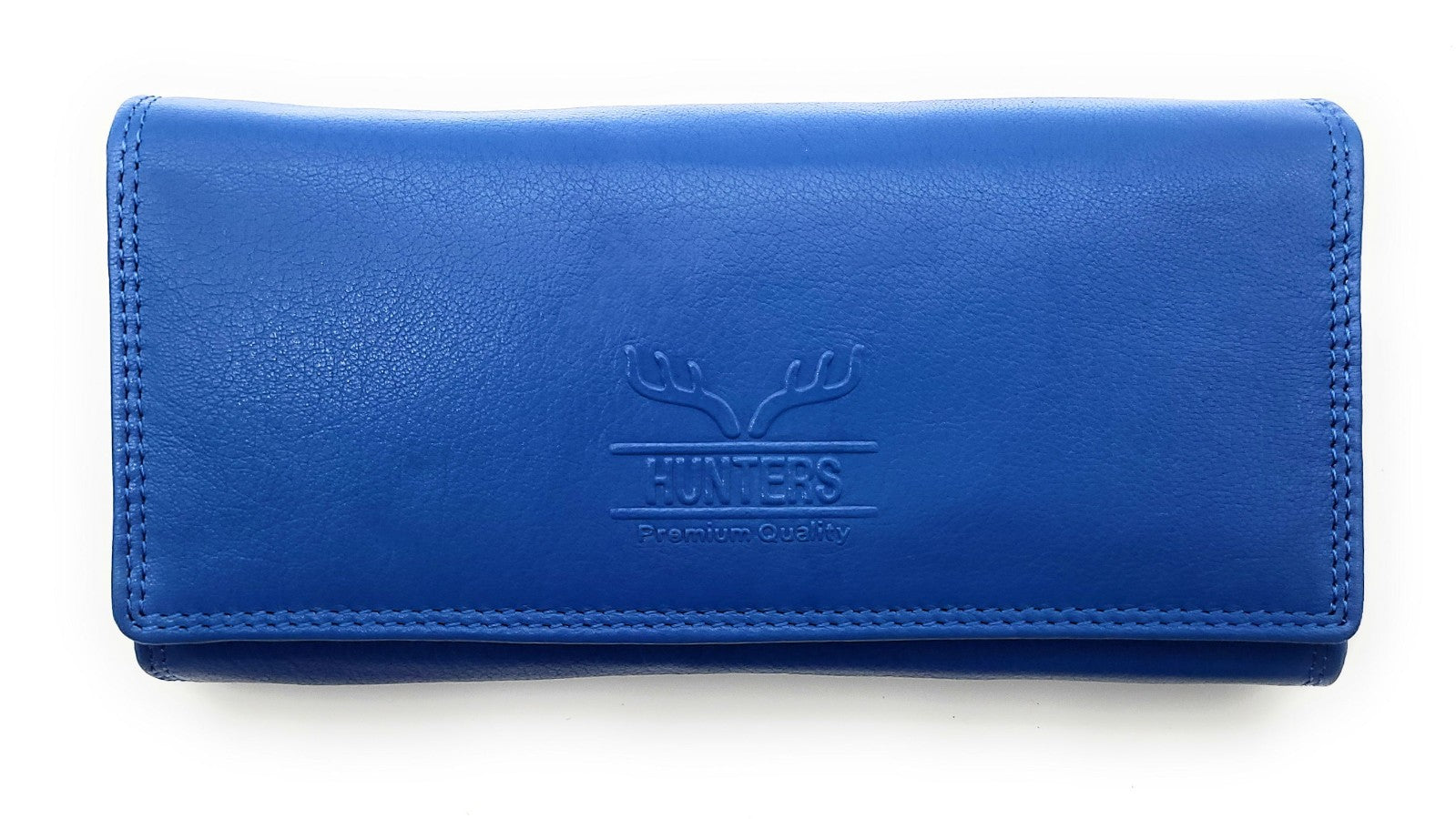 Große Damen Geldbörse aus Echtleder mit RFID-Schutz, 18 Kartenfächer, Langformat mit Münzfach & Doppelnaht blau
