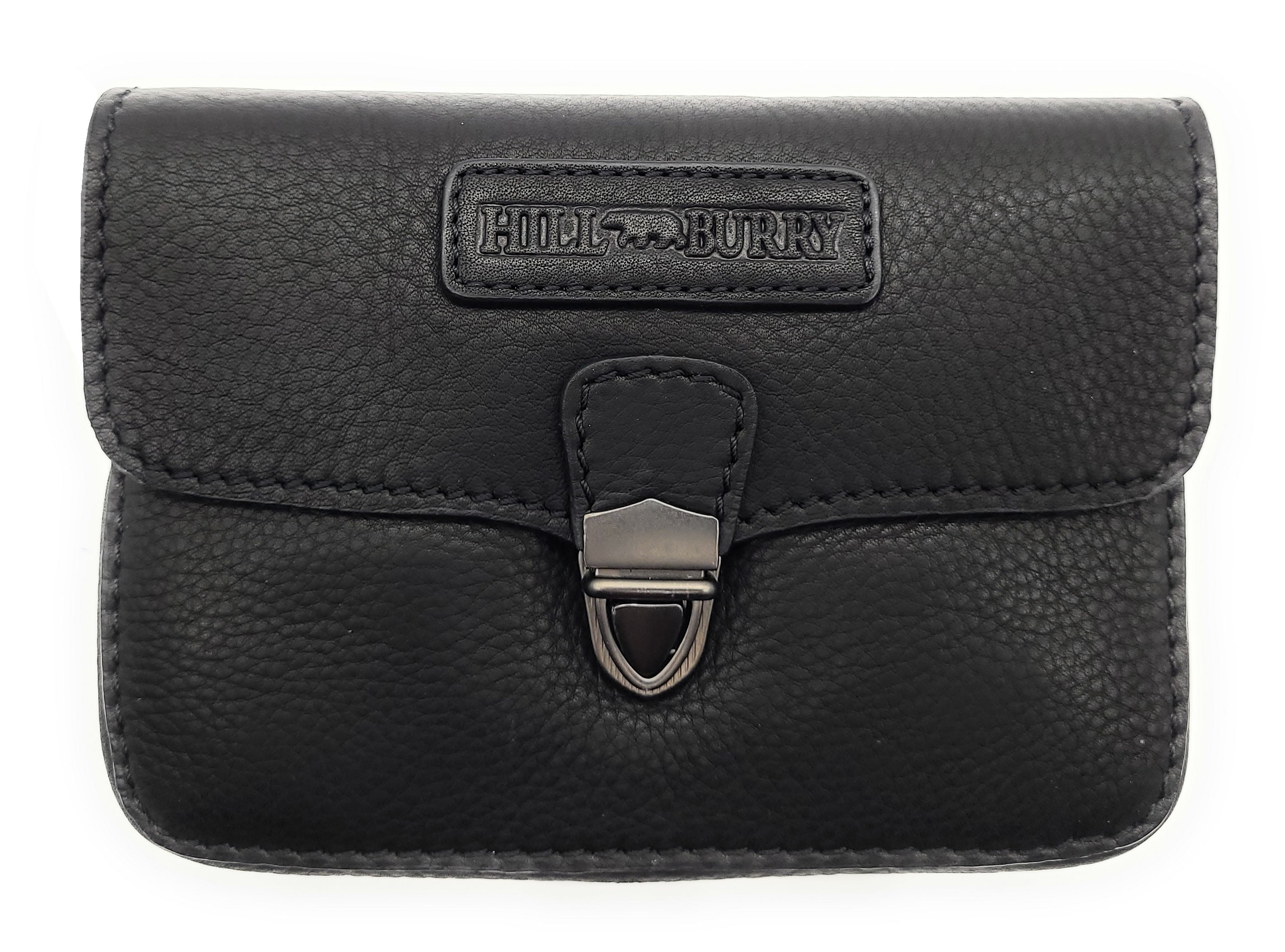 Hill Burry Gürteltasche aus dickem Rindsleder – 2 Hauptfächer, abnehmbarer Schultergurt, schwarz