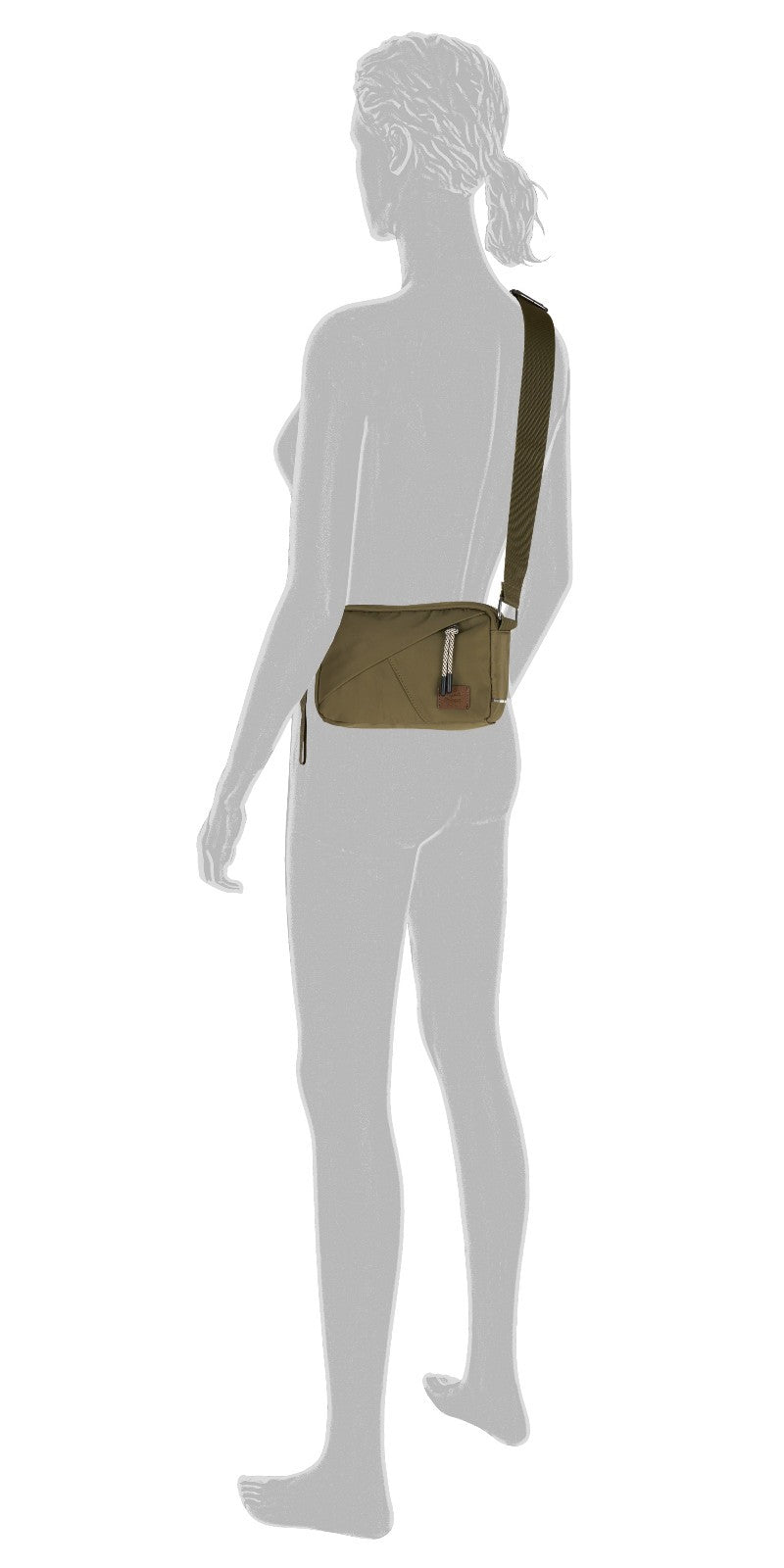 camel active Aurum Camera Bag Umhängetasche recyceltes Nylon 23cm, abwaschbar, Schulterriemen, khaki
