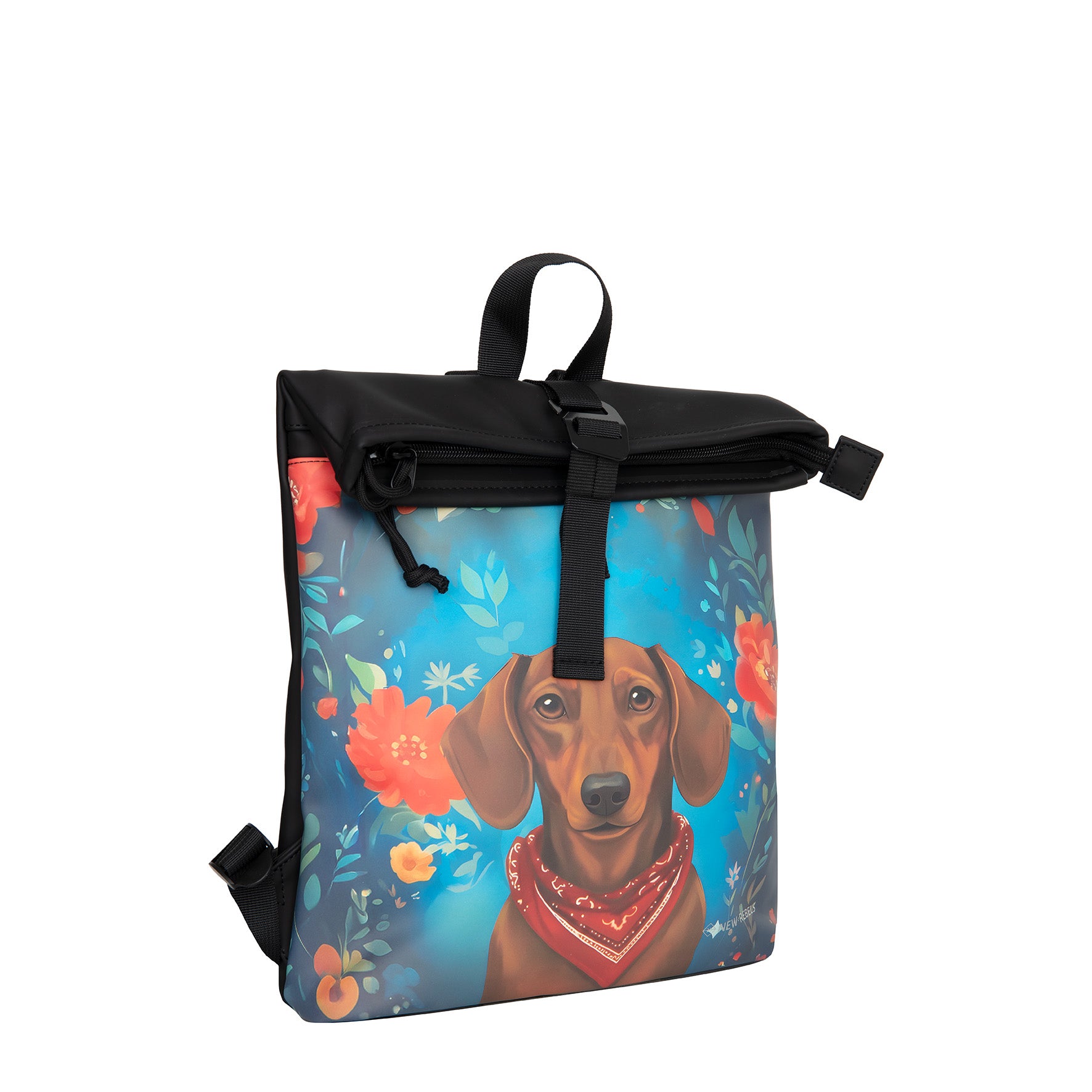New Rebels Rolltop Cityrucksack Los Angeles – Stylischer Rolltop Rucksack mit Dackel - Design, Wasserabweisend & Praktisch