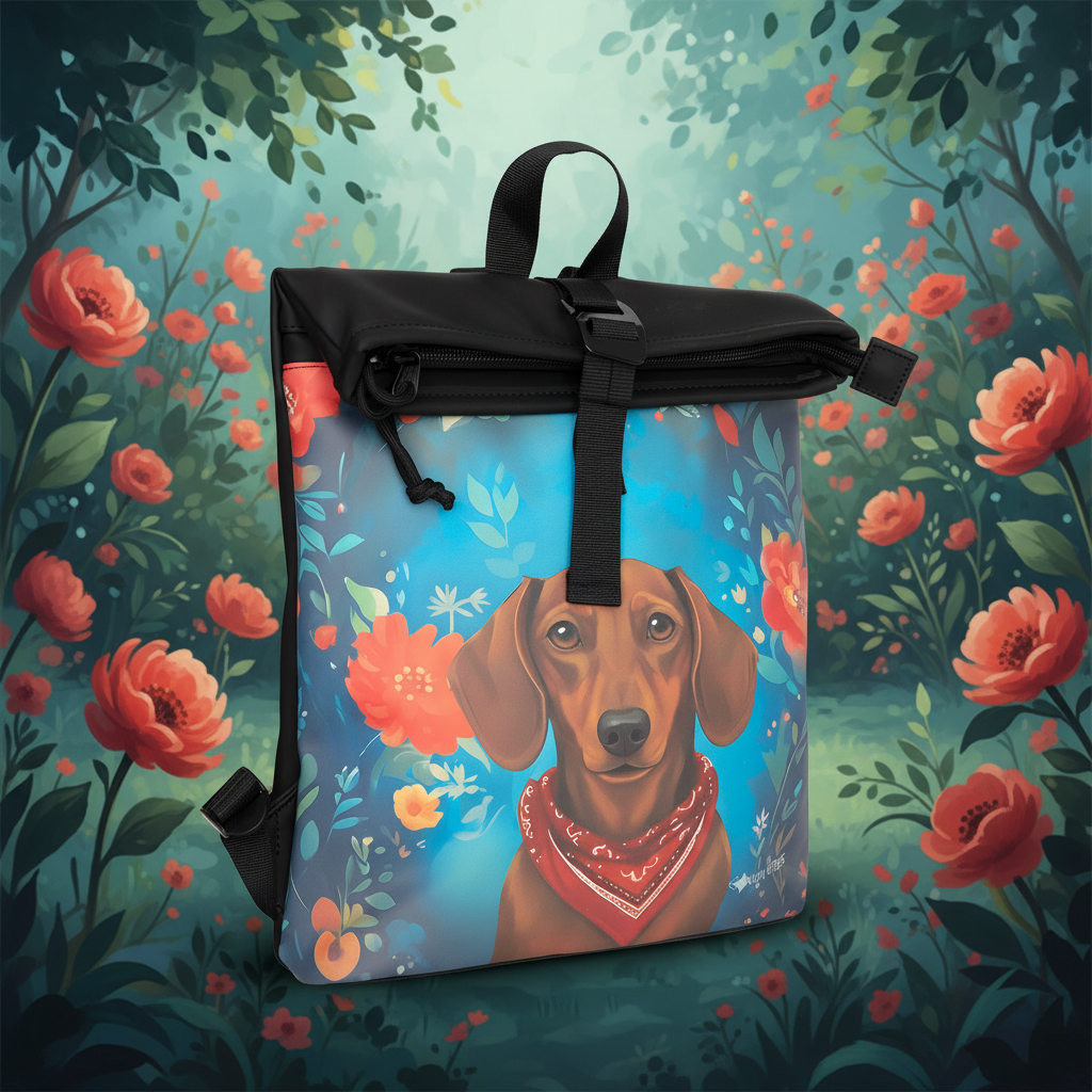 New Rebels Rolltop Cityrucksack Los Angeles – Stylischer Rolltop Rucksack mit Dackel - Design, Wasserabweisend & Praktisch