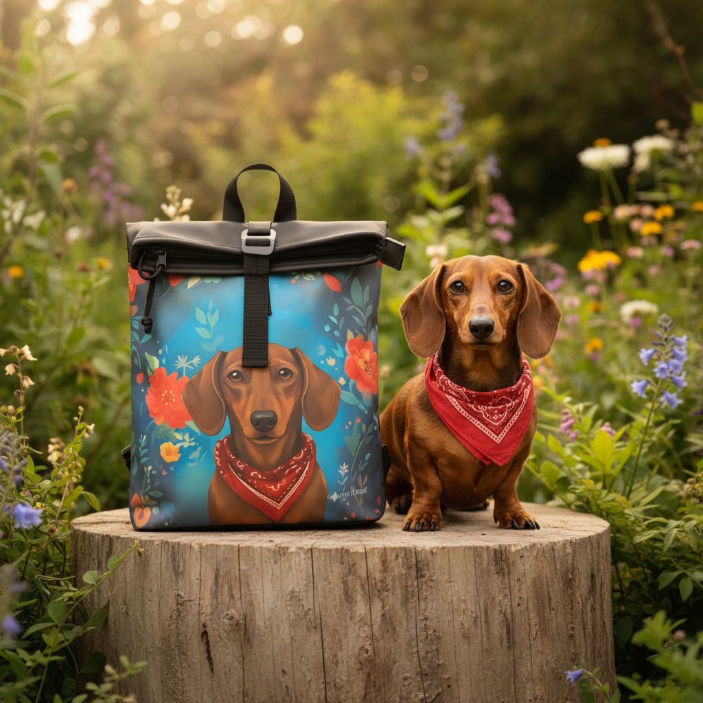 New Rebels Rolltop Cityrucksack Los Angeles – Stylischer Rolltop Rucksack mit Dackel - Design, Wasserabweisend & Praktisch