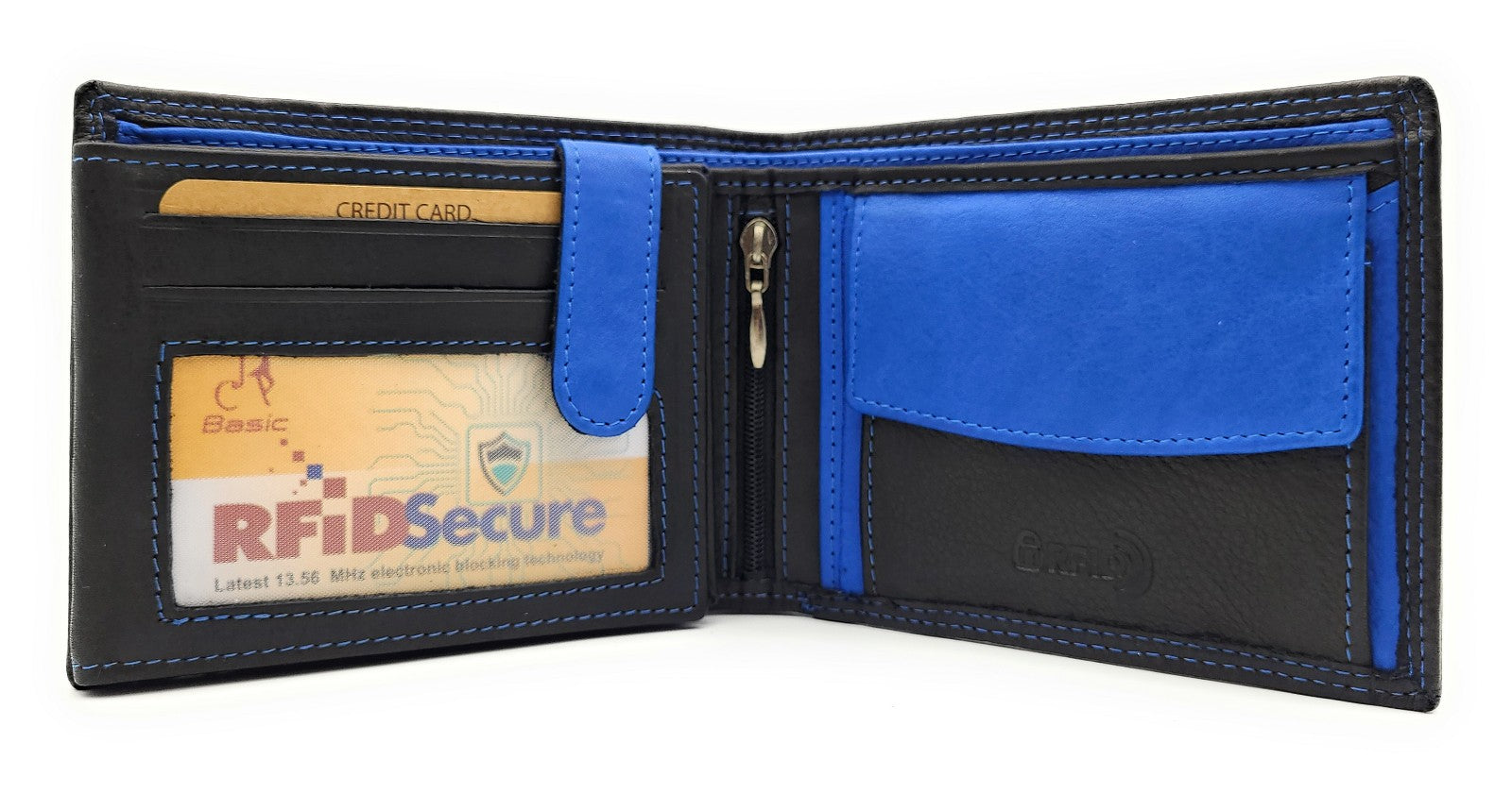 Jockey Club Basic echt Leder Geldbörse Portemonnaie RFID Schutz schwarz royalblau