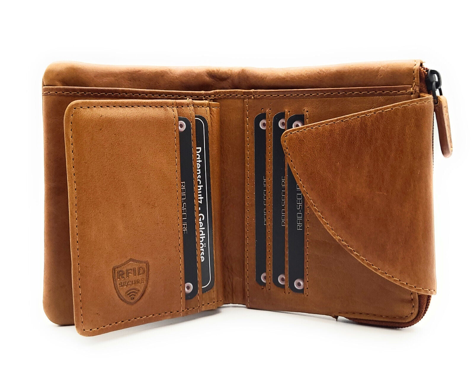Jockey Club kompakte echt Leder Geldbörse Portemonnaie mit RFID Schutz cognac