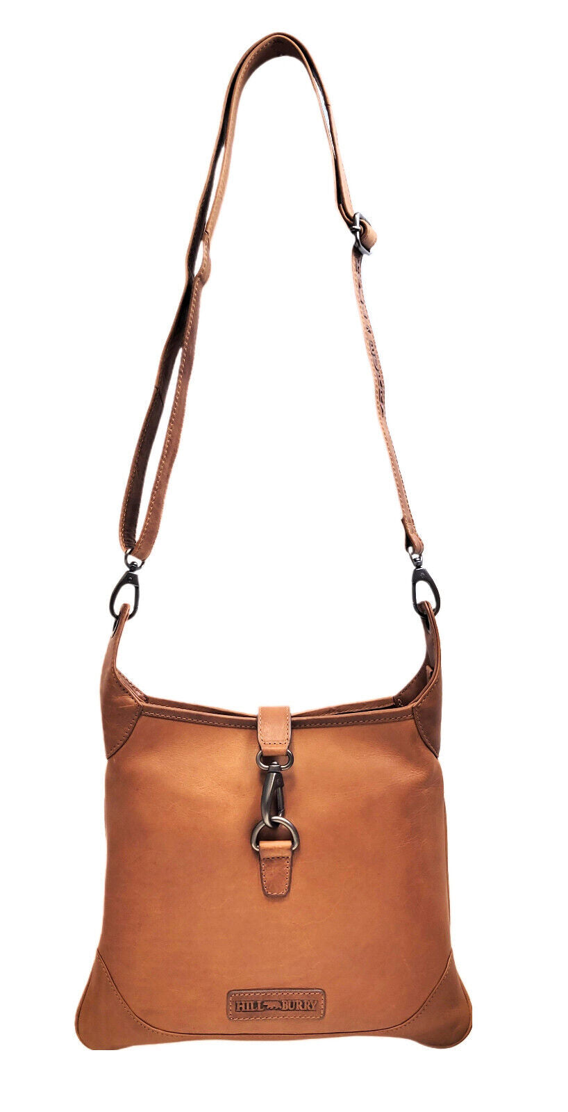 Hillburry Damen Handtasche Umhängetasche Braun – Echtleder, Verstellbarer Schultergurt, Karabinerverschluss