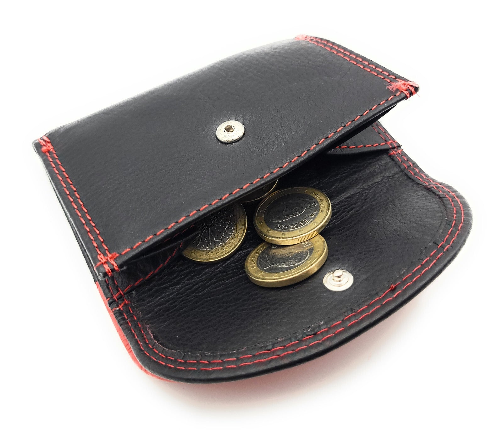 Lemasi echt Leder Mini Geldbörse Portemonnaie Wickelbörse Urlaubsbörse schwarz rot