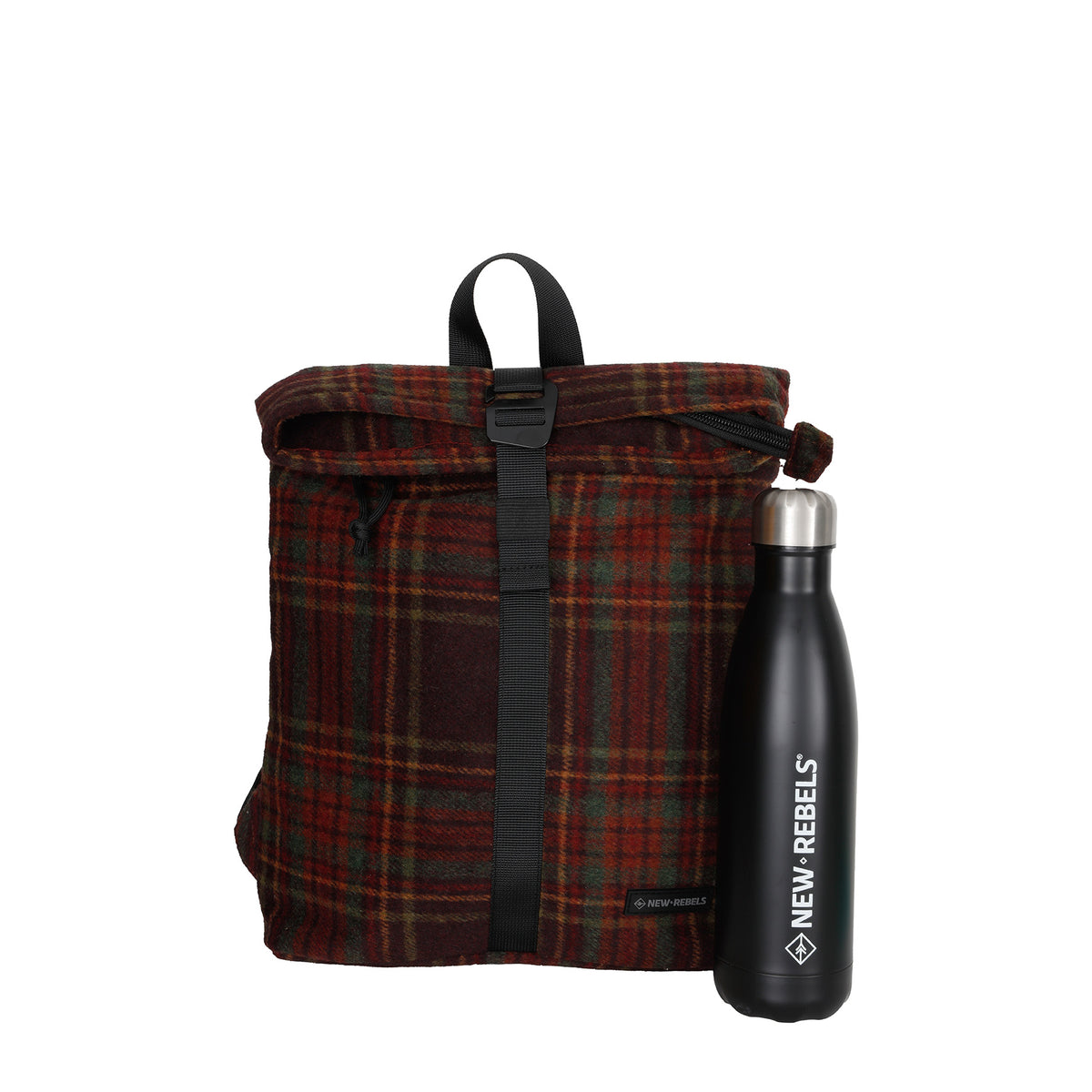 New Rebels Ribbi Roll Up Rolltop City Rucksack Los Angeles Scott Flanell karo burgundy