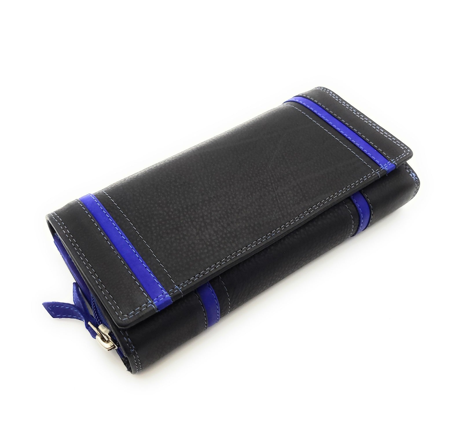 Jockey Club XL echt Leder Damen Geldbörse Portemonnaie 16 Kartenfächer mit RFID Schutz schwarz royalblau