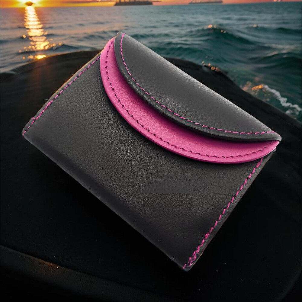 Jockey Club echt Leder Mini Geldbörse Wickelbörse Urlaubsbörse mit RFID Schutz schwarz beere