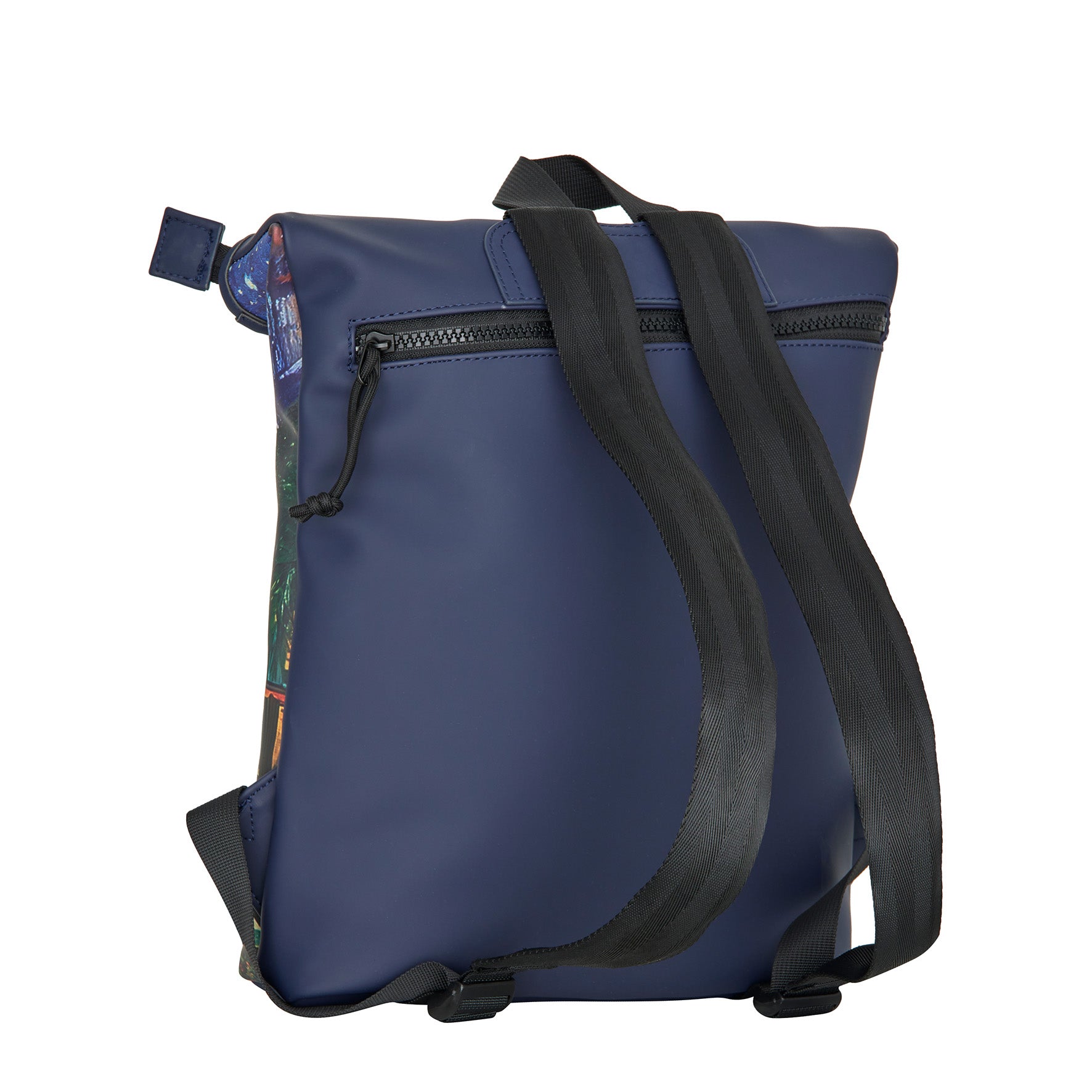New Rebels Rolltop Cityrucksack Los Angeles – „Van Gogh Café“ – Künstlerischer Rolltop mit Gemälde-Print, Wasserabweisend & Praktisch