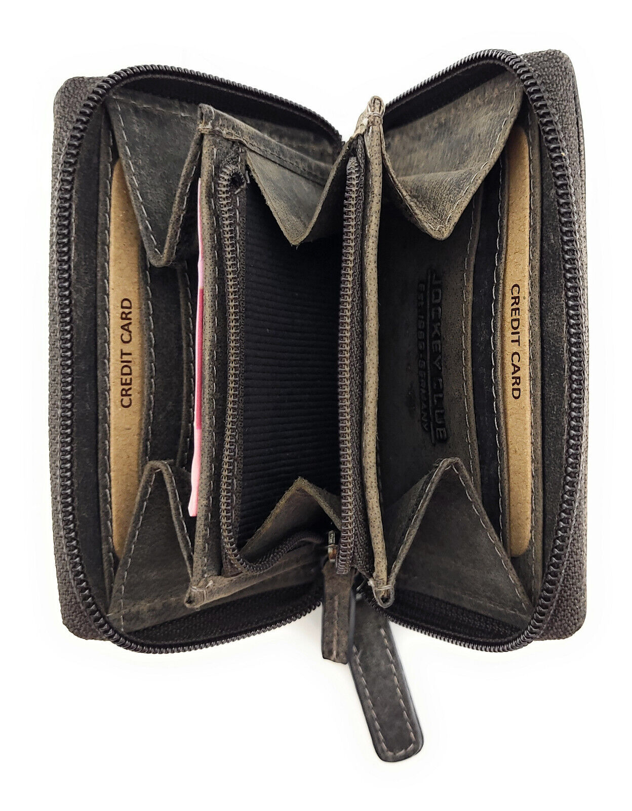 Jockey Club kleine echt Leder Reißverschluss-Geldbörse Portemonnaie mit RFID Schutz grau