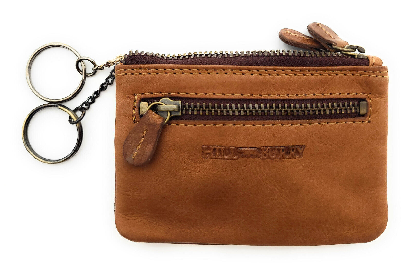 Hill Burry Schlüsseletui "Classic Twin" – Leder Schlüsselmäppchen mit Doppelreißverschluss braun