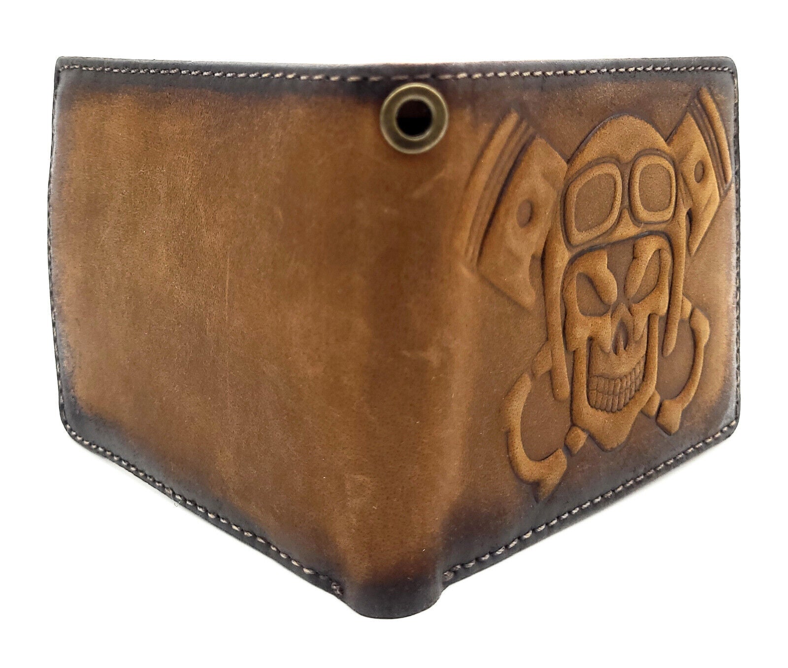 Jockey Club echt Leder Biker Geldbörse Portemonnaie 3D Totenkopf mit RFID Schutz braun