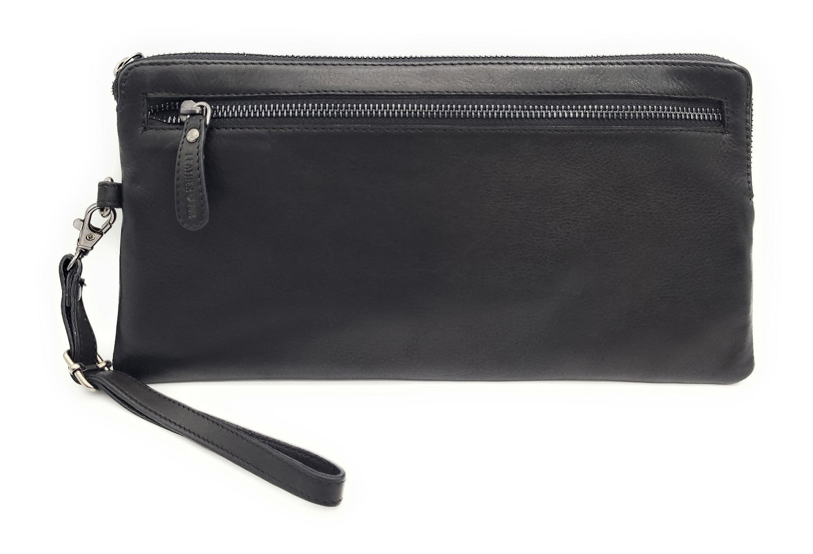 Geldtasche Banktasche Echtleder Komfortgröße 30x15cm mit Metallreißverschluss und Handschlaufe