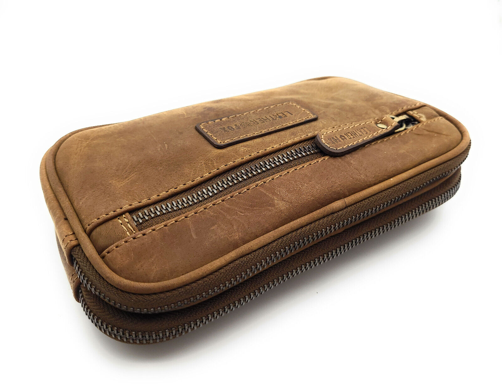 Gürteltasche Leder XXL mit 2 Hauptfächern | Bauchtasche Herren Echtleder | Hüfttasche Büffelleder 21cm