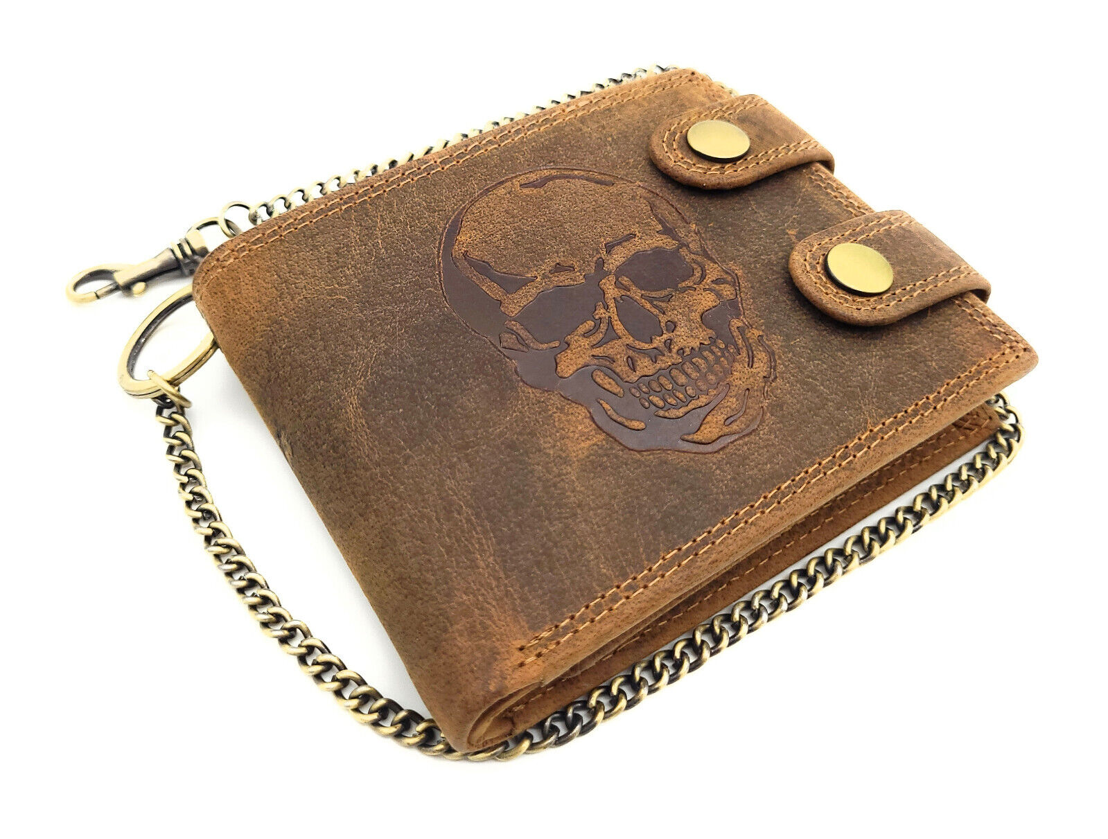 echt Leder Biker Geldbörse mit Kette RFID Schutz Hunterleder Portemonnaie Skull Totenkopf