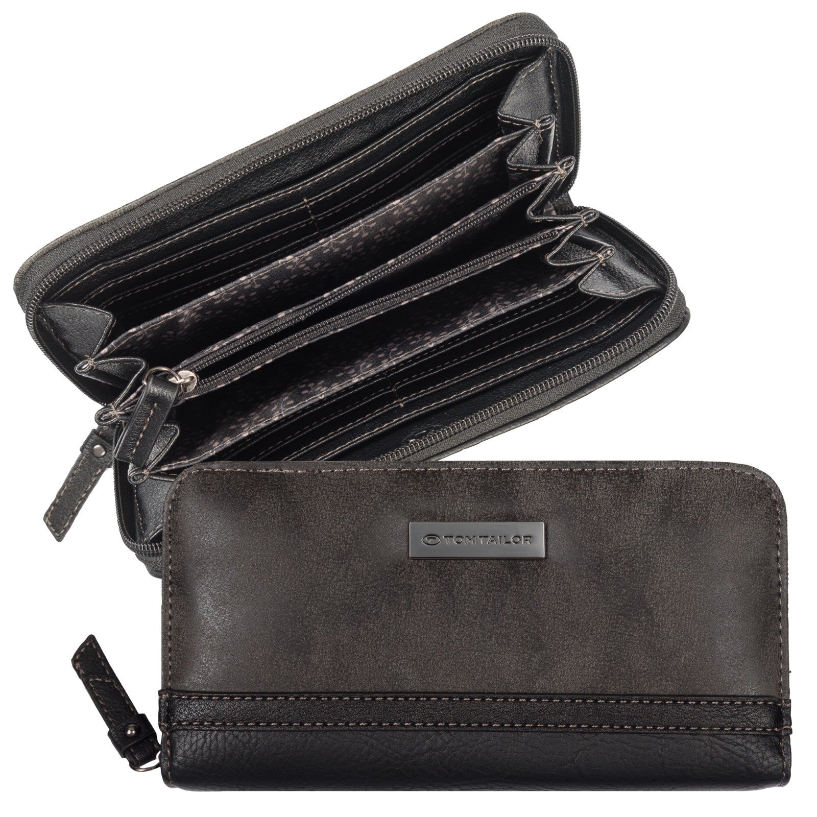 Tom Tailor Damen Geldbörse Elin – Long Zip Wallet mit 12 Kartenfächern, florales Innenfutter – 20x2,5x10,5 cm – UVP 45,99 € schwarz grau