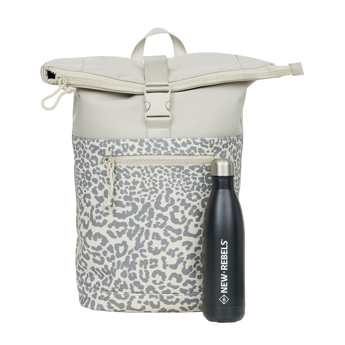 New Rebels Roll Up Rolltop Kurier Rucksack New York, wasserabweisend, Laptopfach Leopard