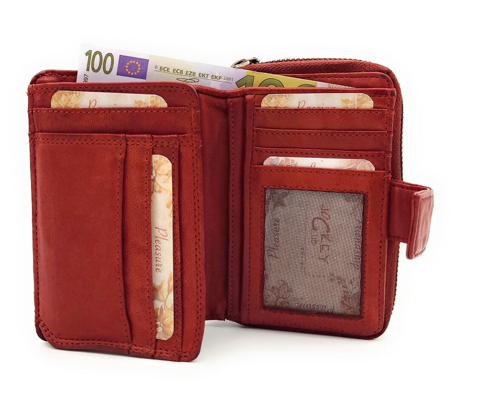 Jockey Club Damen Geldbörse Leder Rot – Vintage RFID Portemonnaie