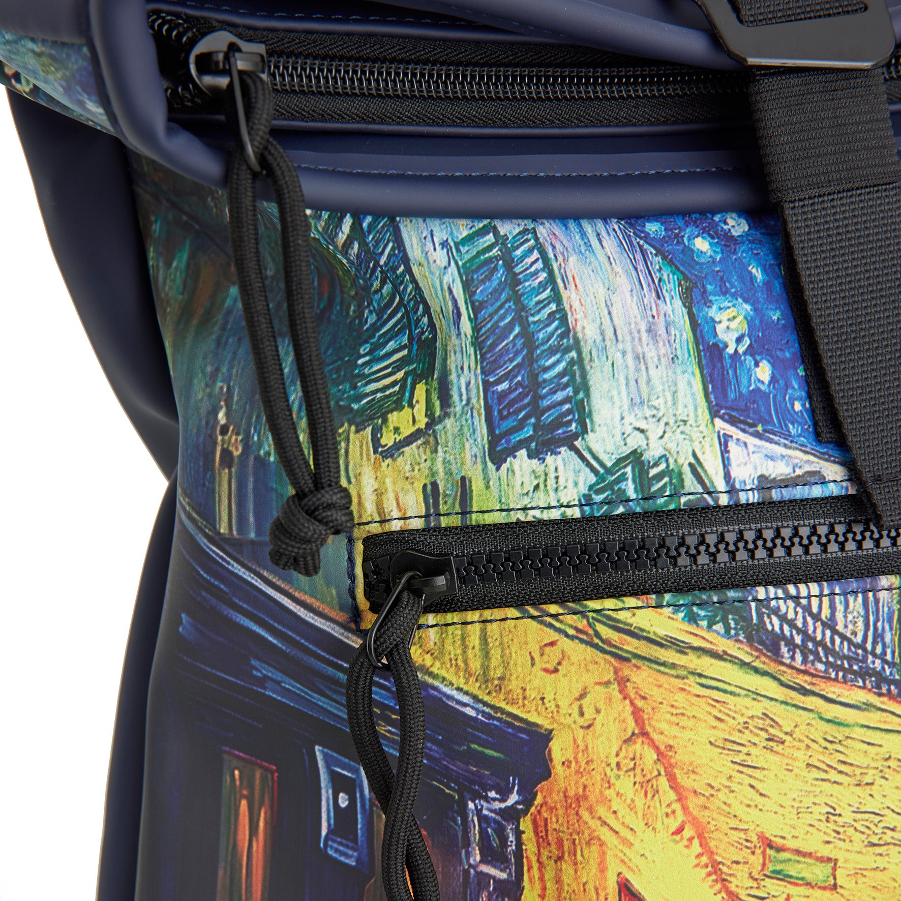 New Rebels Rolltop Cityrucksack Los Angeles – „Van Gogh Café“ – Künstlerischer Rolltop mit Gemälde-Print, Wasserabweisend & Praktisch