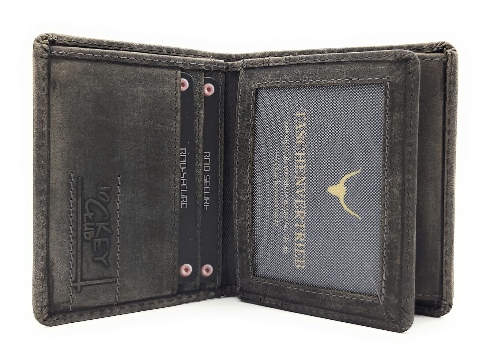 Jockey Club echt Leder Mini Geldbörse Portemonnaie mit RFID NFC Schutz Husky vintage grau