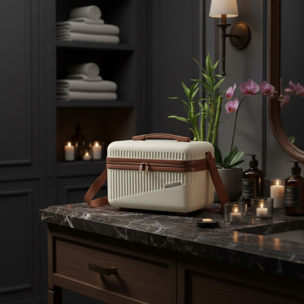 Travelite Bali Beautycase Kosmetikkoffer Kulturtasche Bordtasche weiß cognac