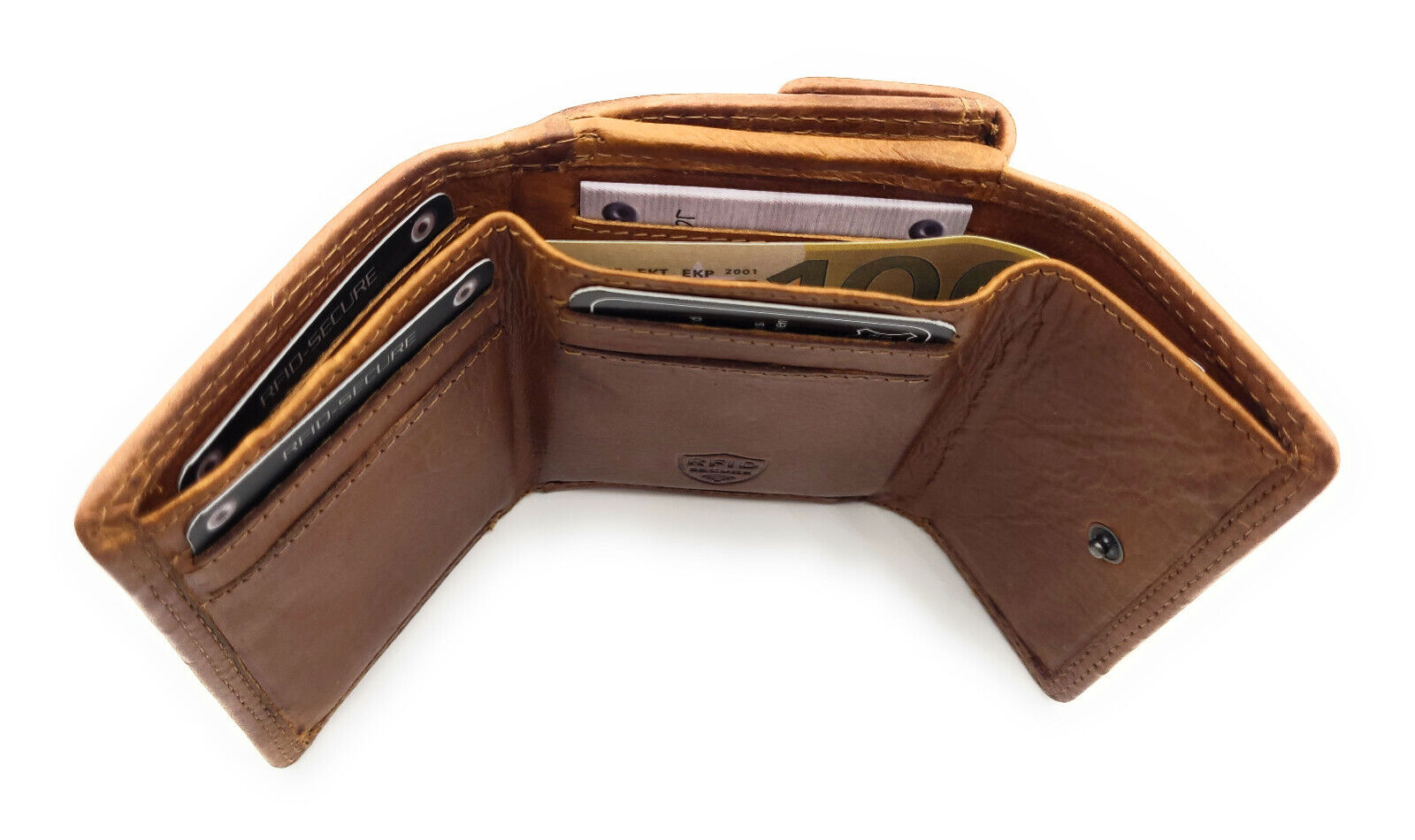 Jockey Club kleine kompakte echt Leder Geldbörse Wendebörse mit RFID Schutz cognac