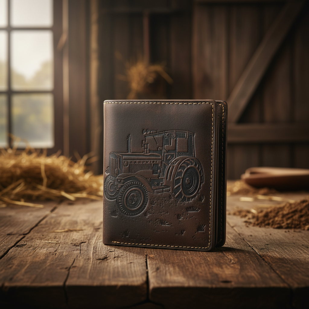 Jockey Club echt Leder Geldbörse Portemonnaie Traktor Trecker Landwirt mit RFID NFC Schutz dunkelbraun