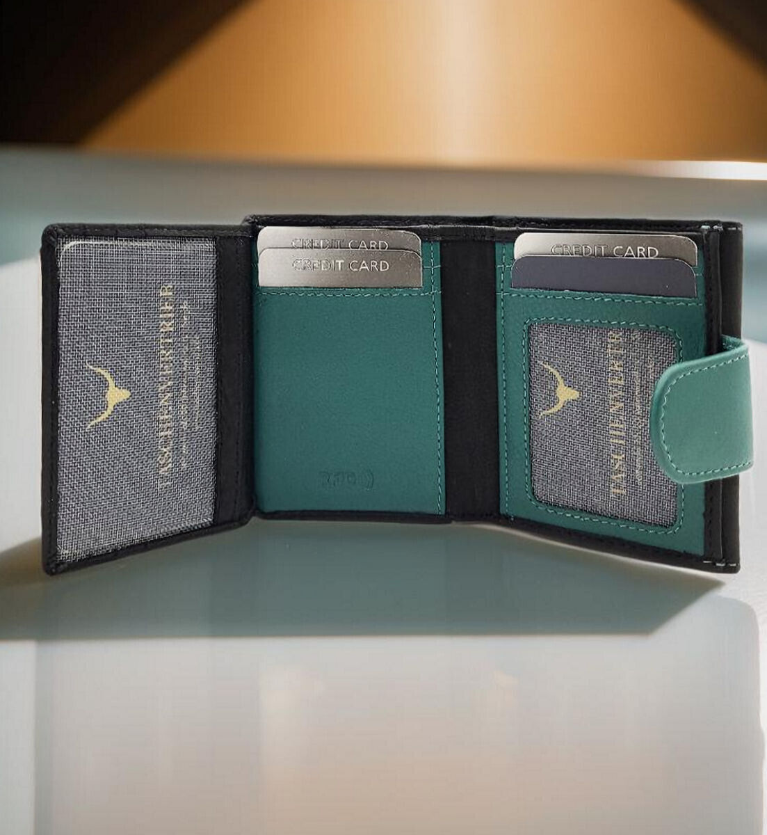 Jockey Club kleine echt Leder Geldbörse Portemonnaie Wendebörse mit RFID Schutz schwarz petrol