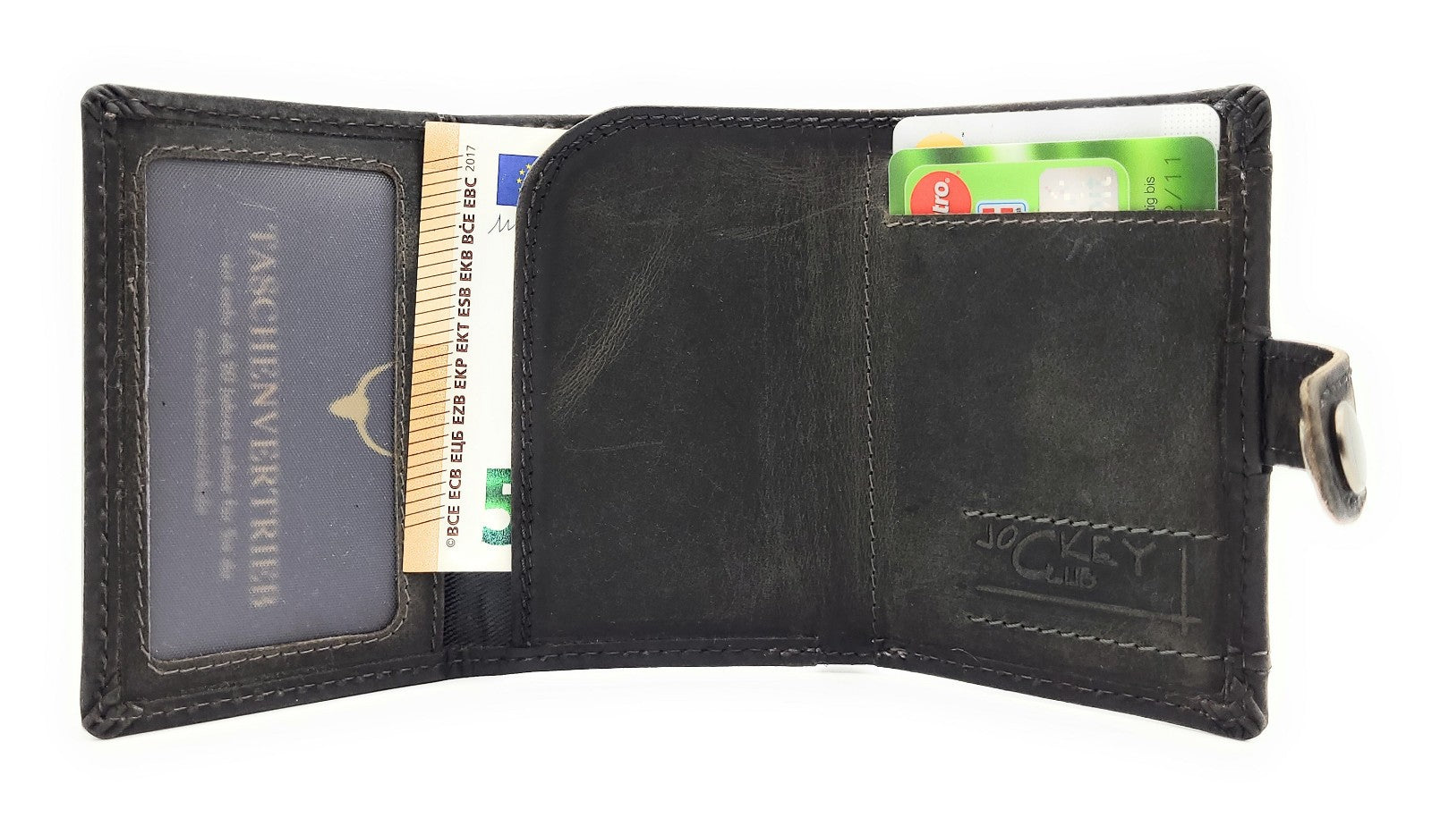 Jockey Club Slim Wallet ClipX RFID – Leder Geldbörse mit Münzfach Grau