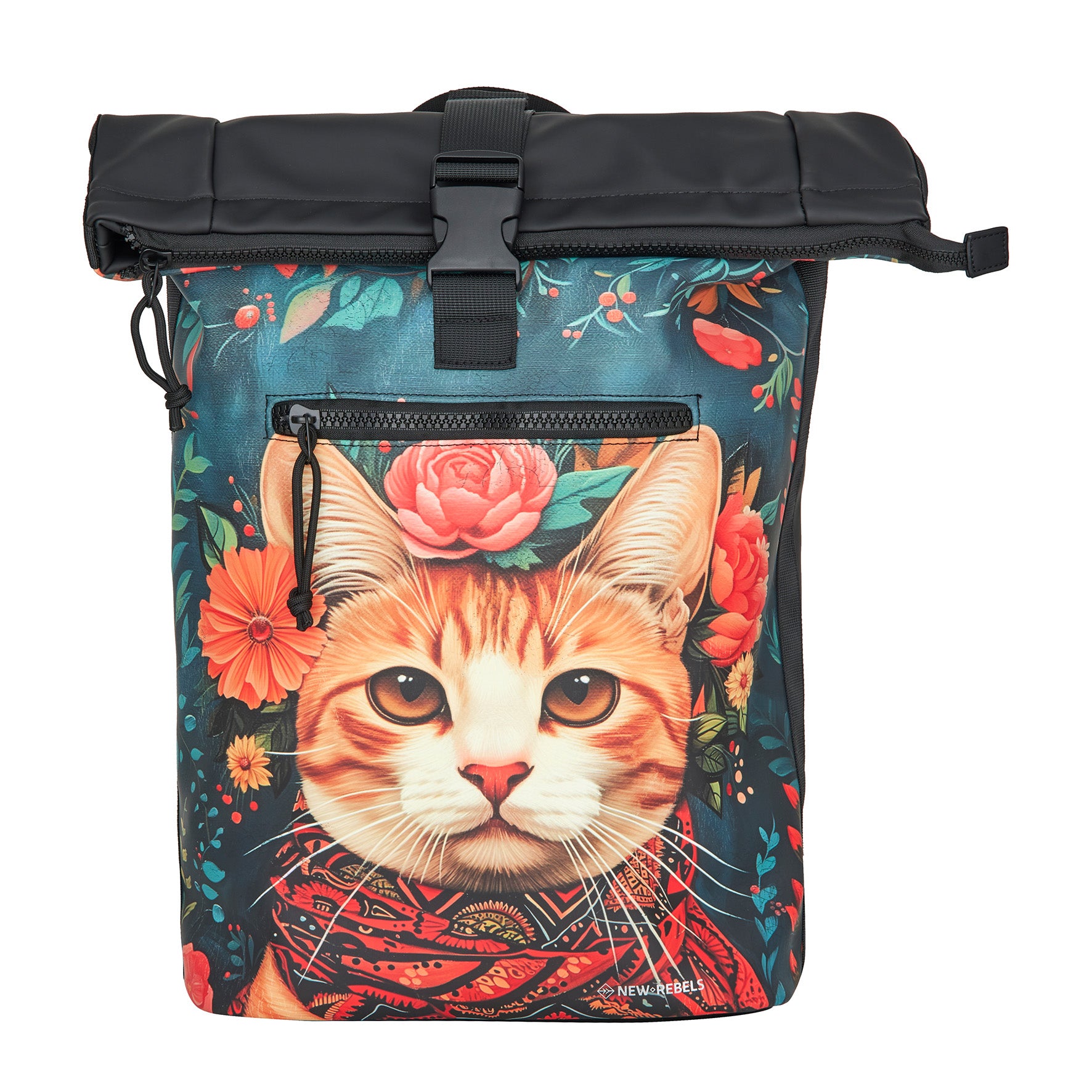 New Rebels New York Katzen Rucksack – Rolltop, wasserabweisend, 15" Laptopfach
