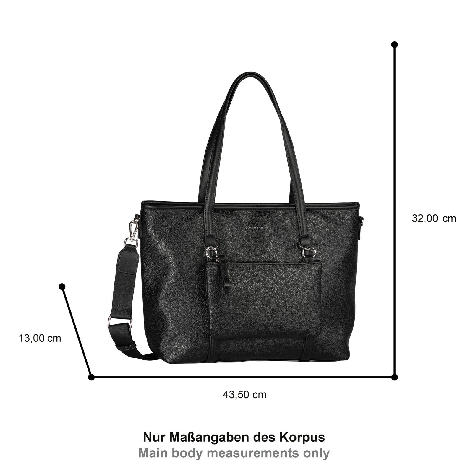 Tom Tailor Zip Shopper L Jamila – geräumige Handtasche mit 2-in-1-Funktion, abnehmbare Umhängetasche, 43,5x13x32 cm schwarz