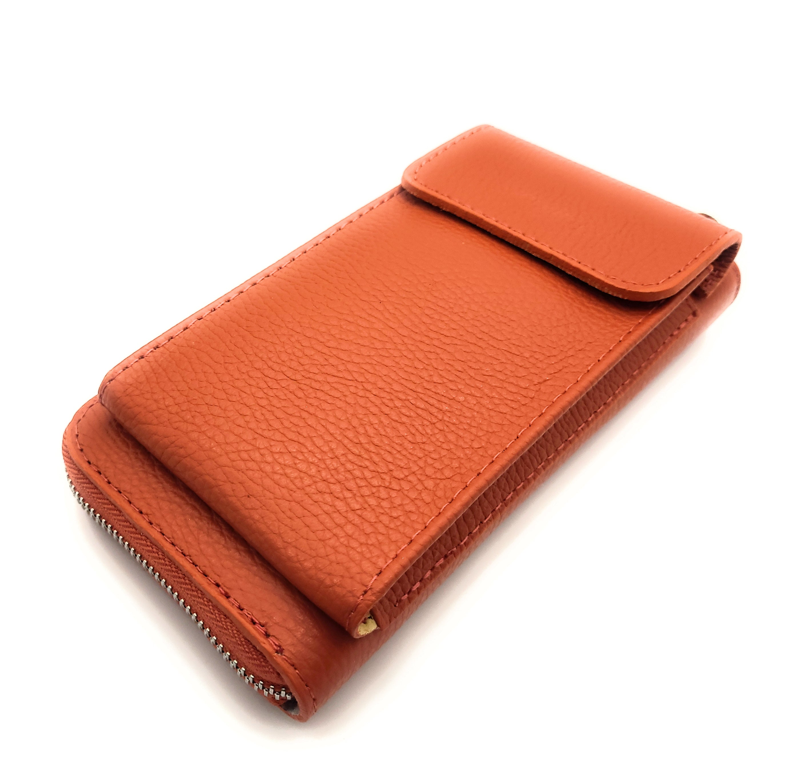 Leder Handytasche mit Geldbörse | Smartphone Umhängetasche Made in Italy amber orange