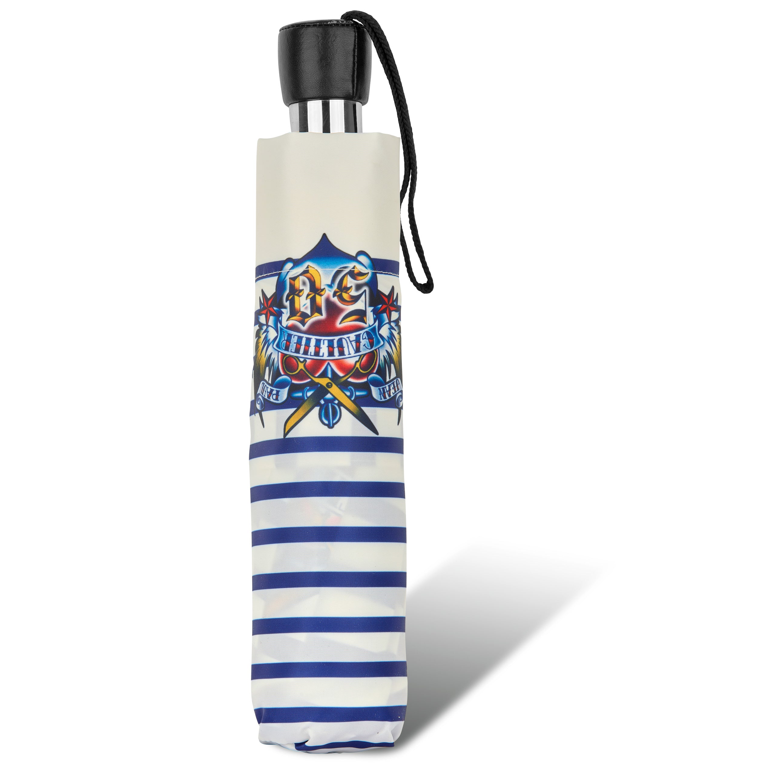 Jean Paul Gaultier Regenschirm – Made in France | Handgefertigt | Automatikschirm mit Ledergriff