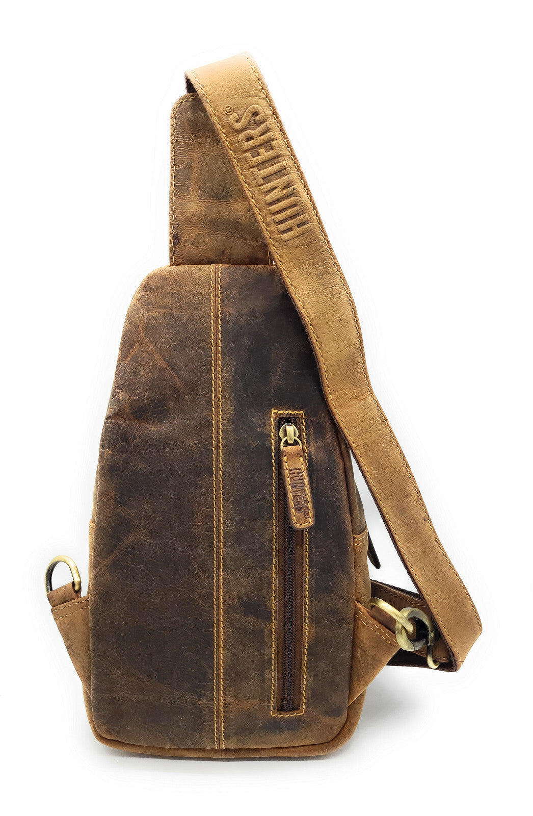Hunters Crossbag Premium Leder Slingbag Damen & Herren - Umhängetasche mit Metall-Verschlüssen