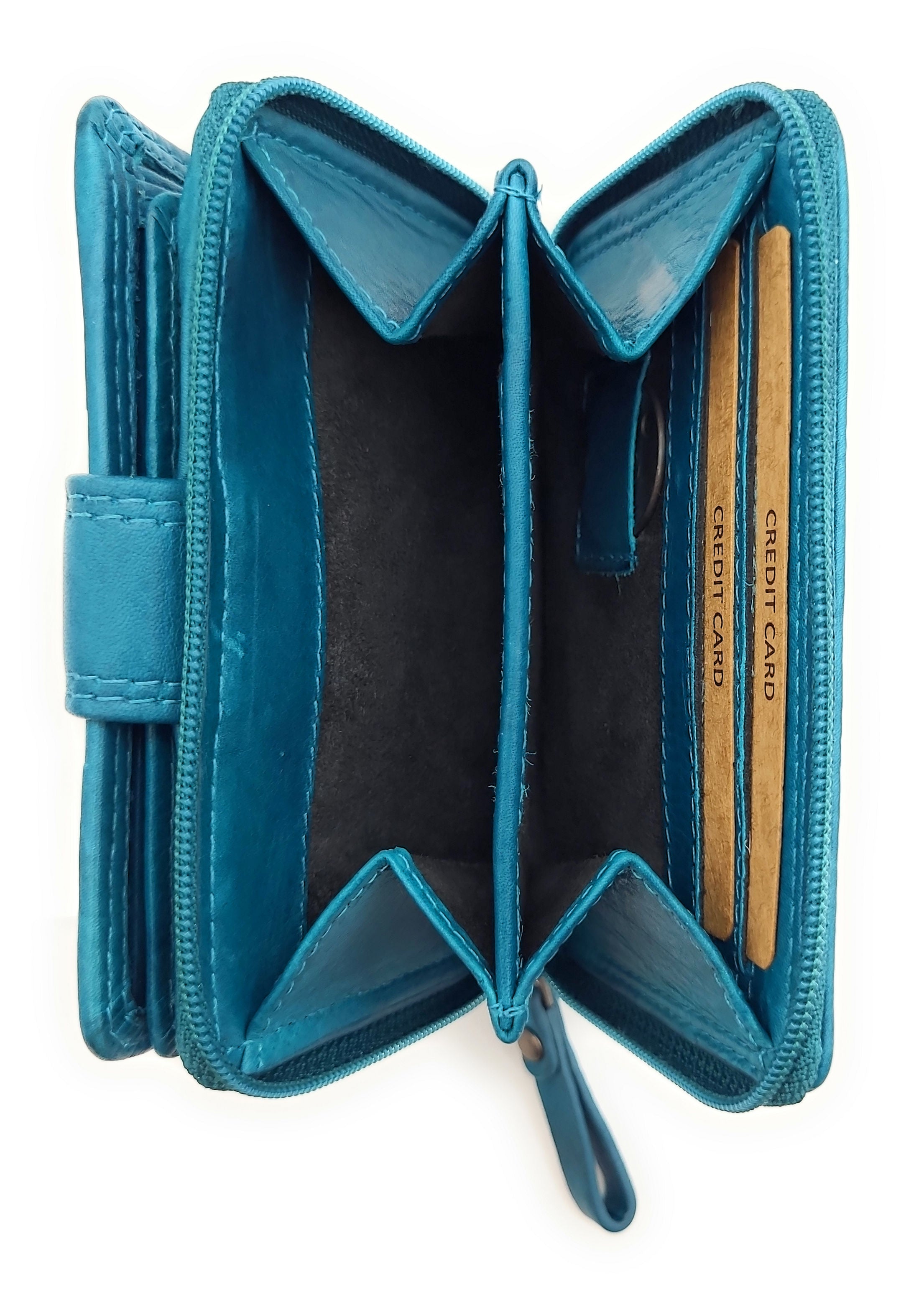 Jockey Club kleine echt Leder Geldbörse Portemonnaie Geldbeutel mit RFID Schutz petrol