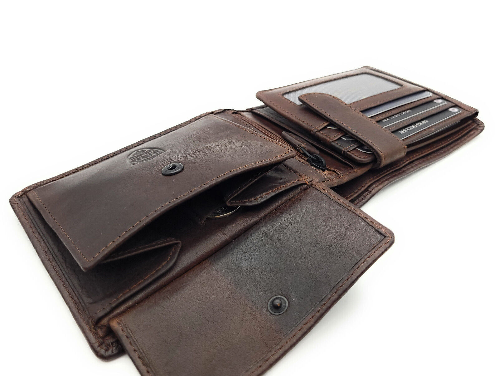 Jockey Club klassische echt Leder Geldbörse Portemonnaie mit RFID Schutz gewachstes Rindleder braun