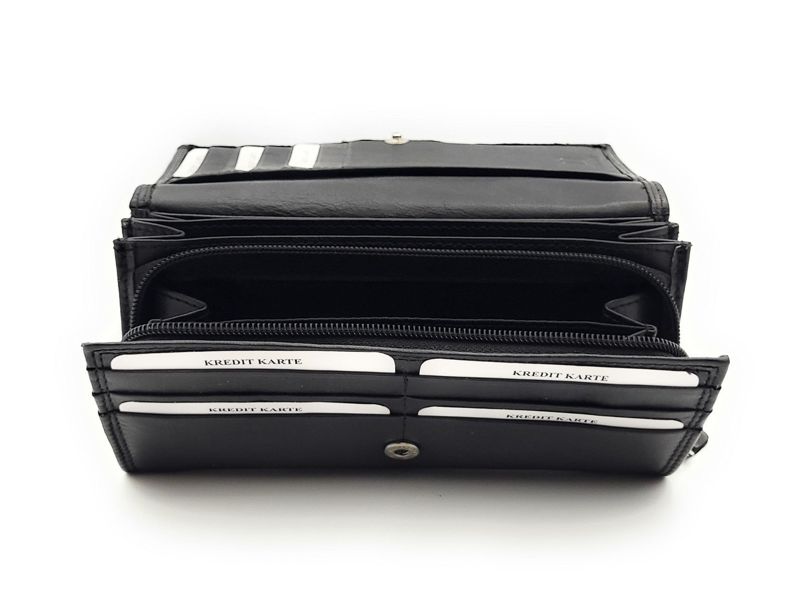 Große Damen Geldbörse aus Echtleder mit RFID-Schutz, 18 Kartenfächer, Langformat mit Münzfach & Doppelnaht schwarz