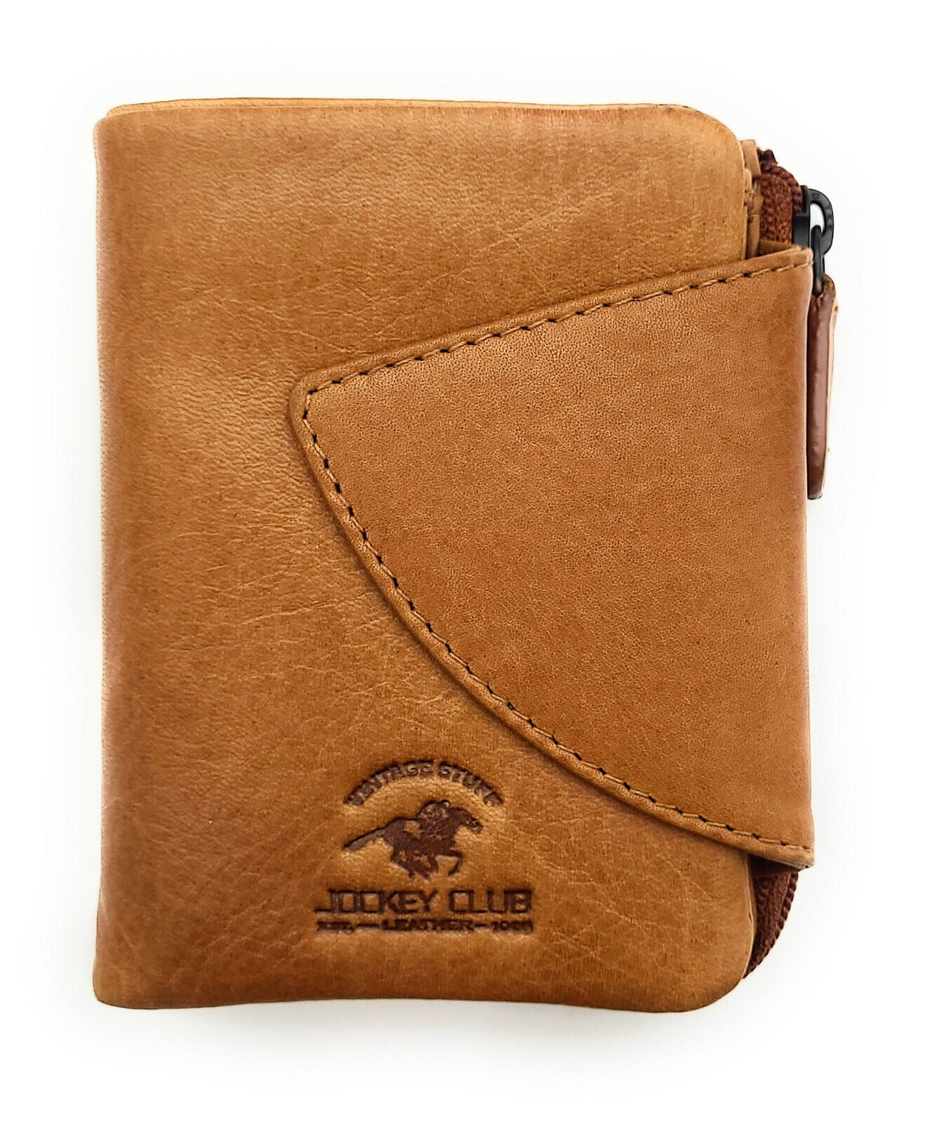 Jockey Club kleine echt Leder Geldbörse Portemonnaie mit RFID Schutz gewachstes Rindleder cognac