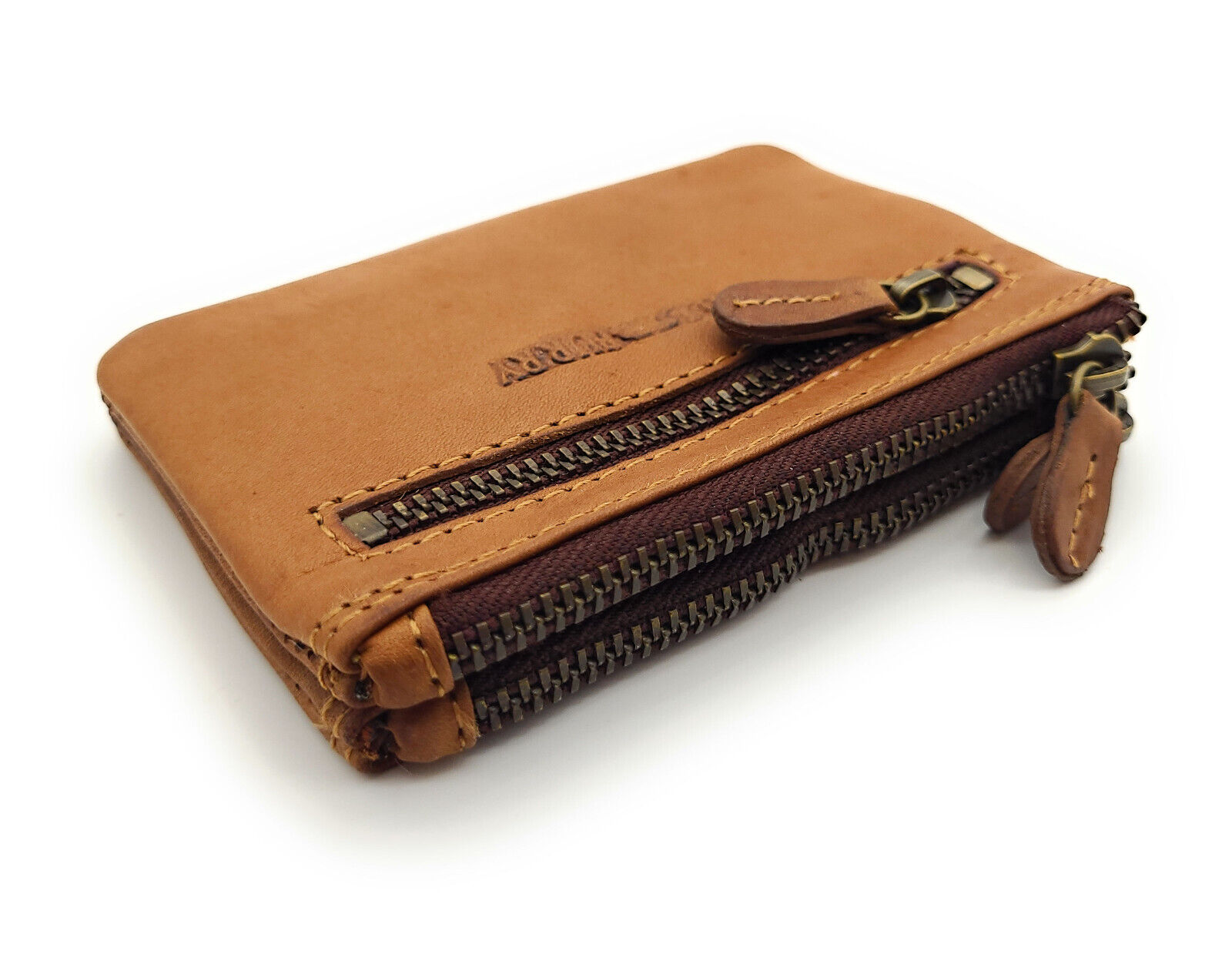 Hill Burry Schlüsseletui "Classic Twin" – Leder Schlüsselmäppchen mit Doppelreißverschluss braun