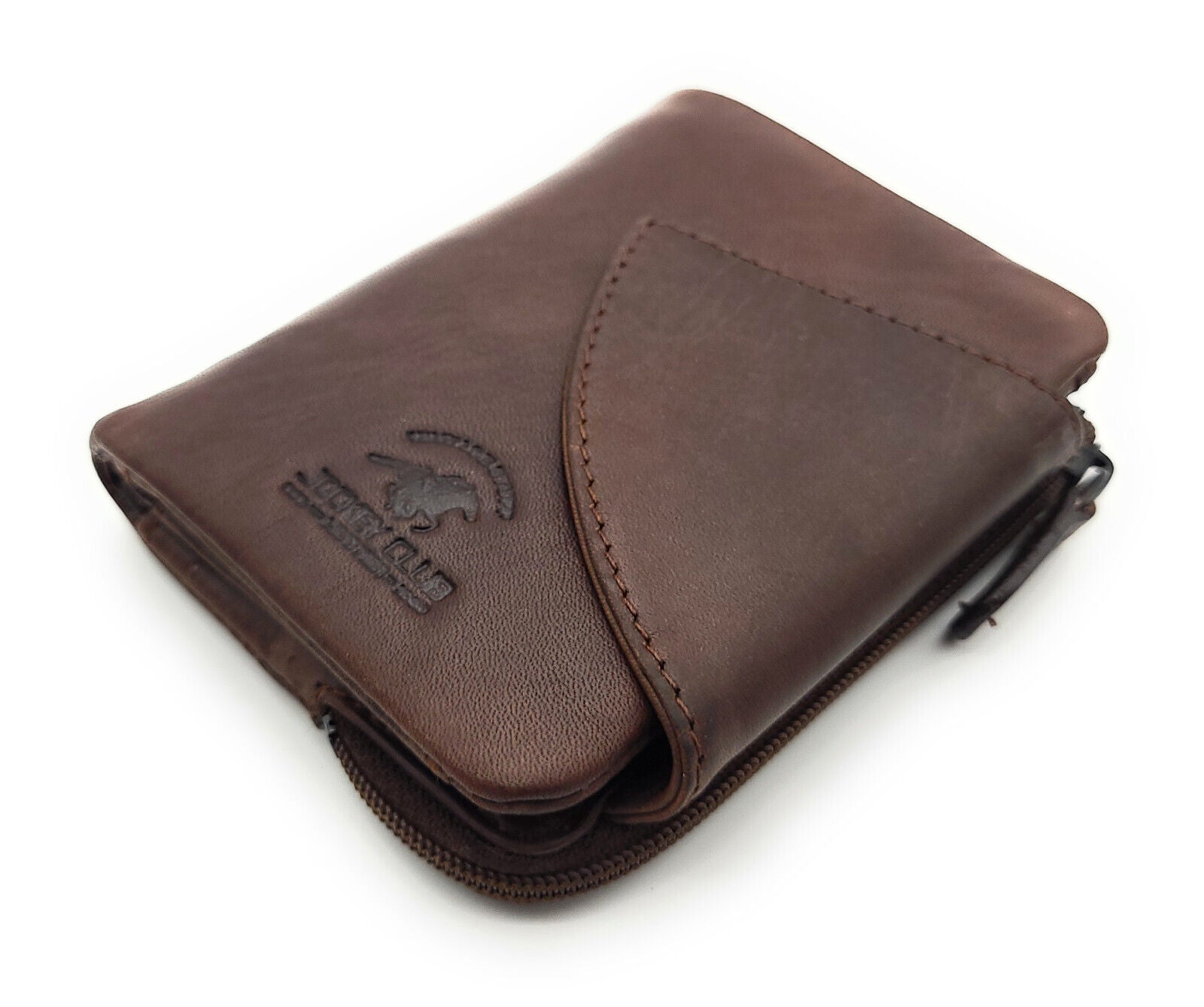 Jockey Club kleine echt Leder Geldbörse Portemonnaie mit RFID Schutz gewachstes Rindleder braun
