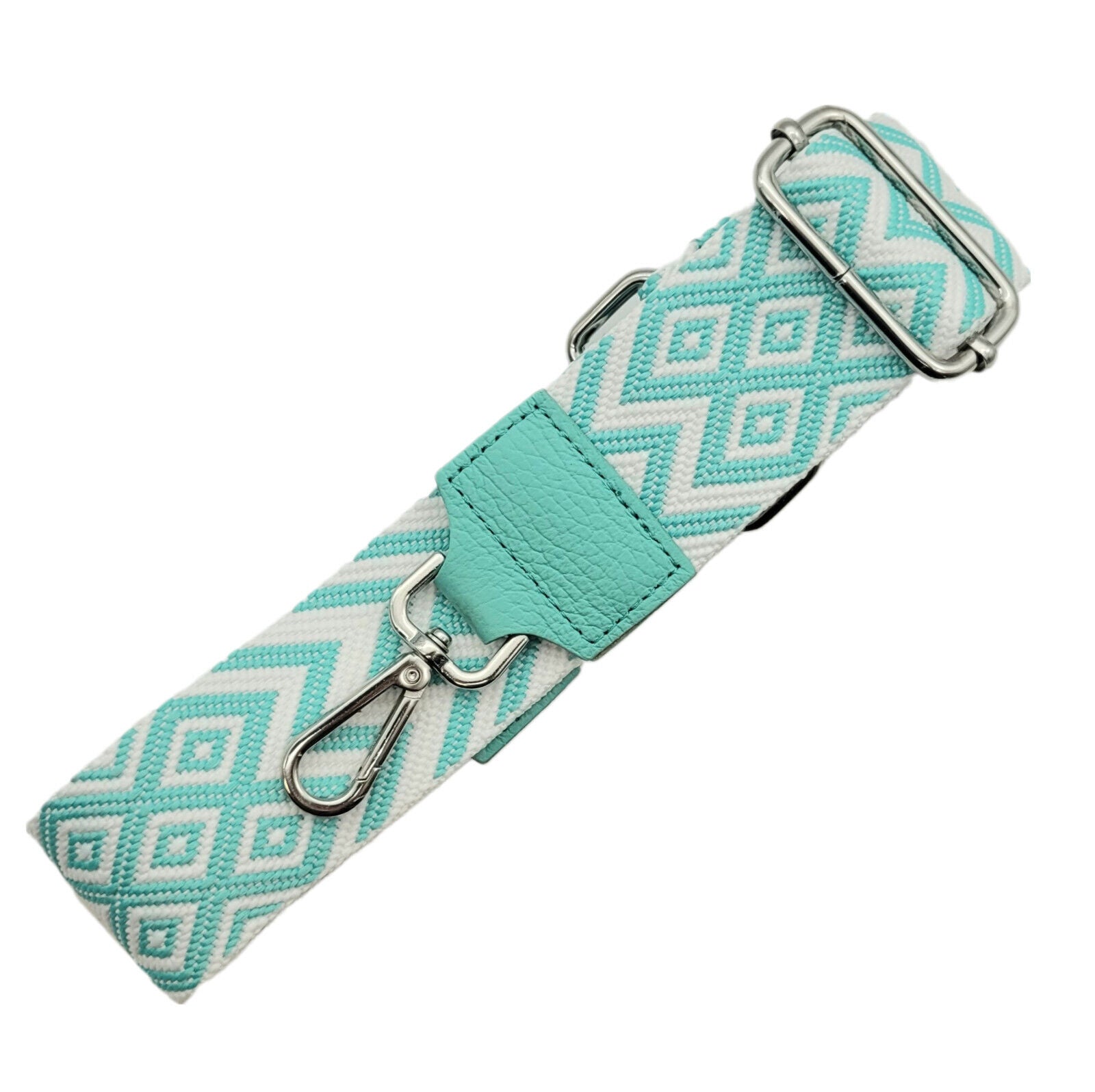 Ersatz Taschengurt Schultergurt Tragegurt Schulterriemen 5cm made in Italy türkis weiß silber
