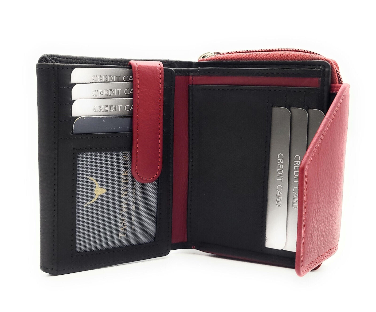 Jockey Club echt Leder Damen Geldbörse Portemonnaie Geldbeutel viele Fächer RFID Schutz schwarz rot