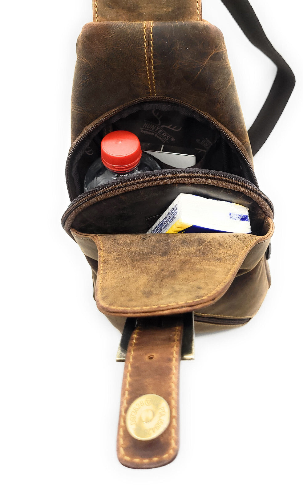 Hunters Leder Crossbag Hunterleder – Umhängetasche Slingbag mit Mehrfachfächern