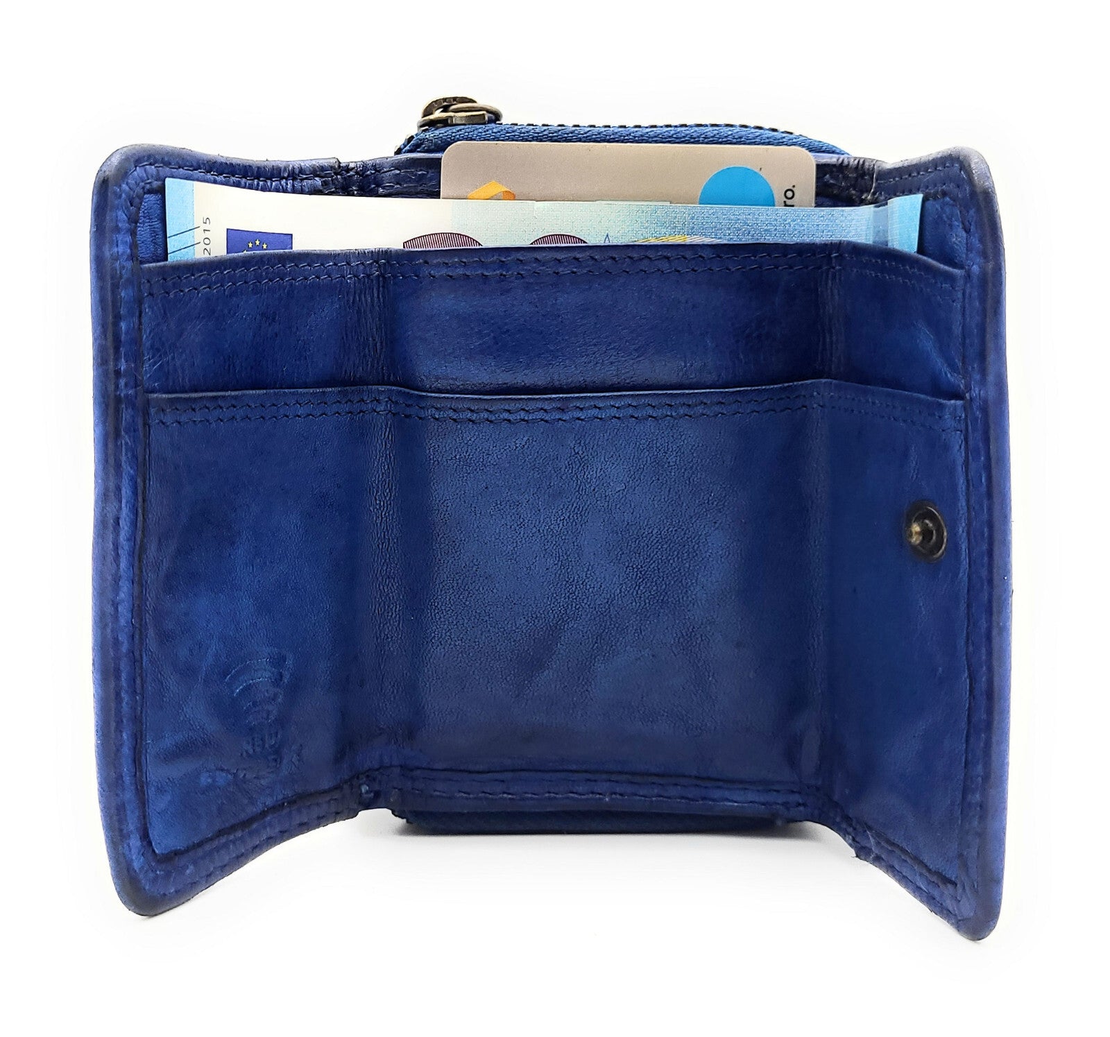 Hill Burry Mini echt Leder Damen Geldbörse Portemonnaie RFID Schutz Waschleder blau